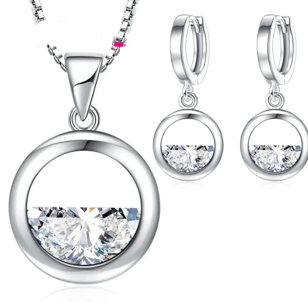 Beautiful ⭐4pc Bundle Sale⭐ Half Diamond Circle Pendant, Earrings & 18" Chain 🔗 - Picture 7 of 7